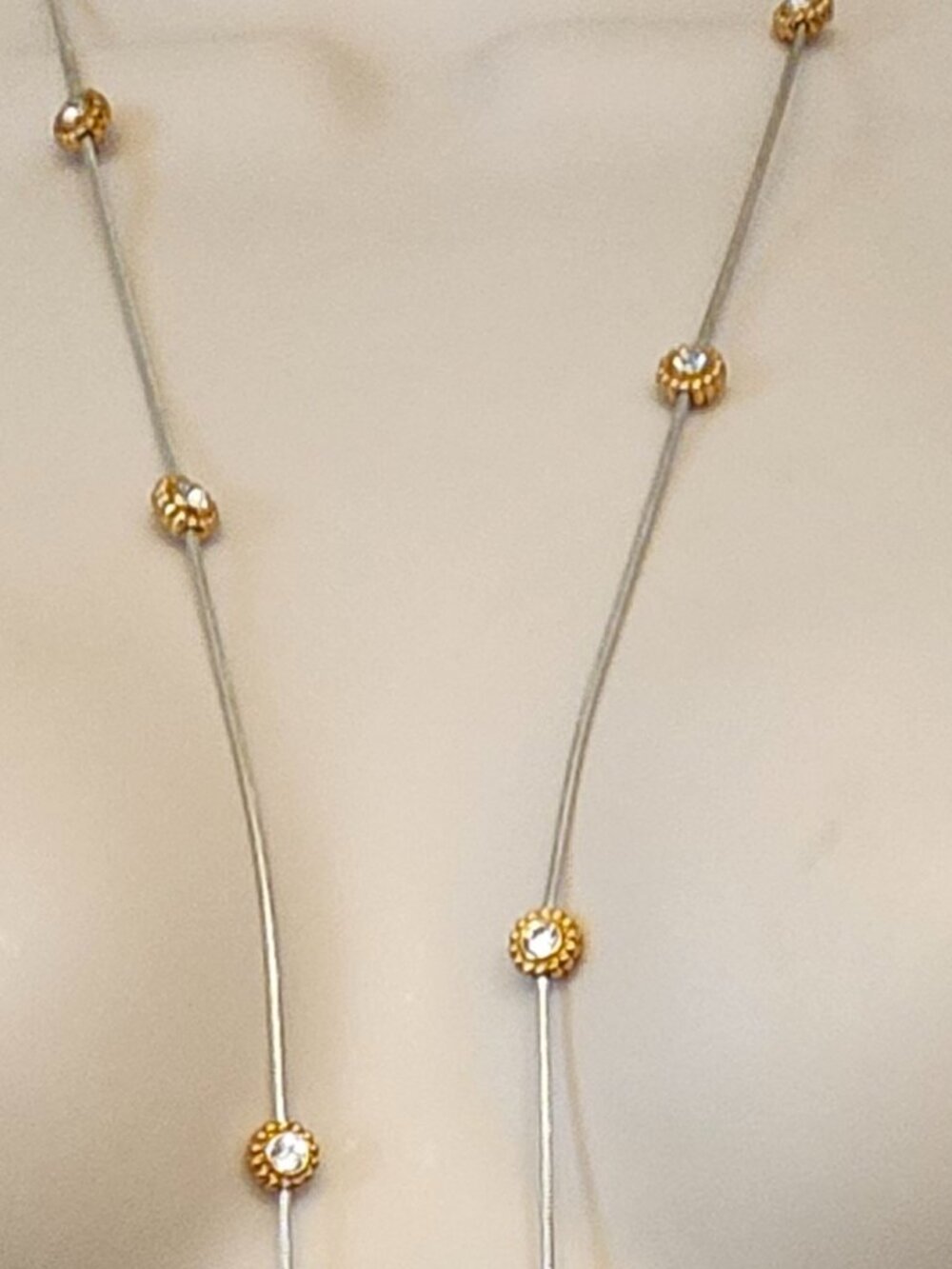 Brighton Two Tone Petite Long  Rhinestone Flower Necklace 43”-46” NWOT